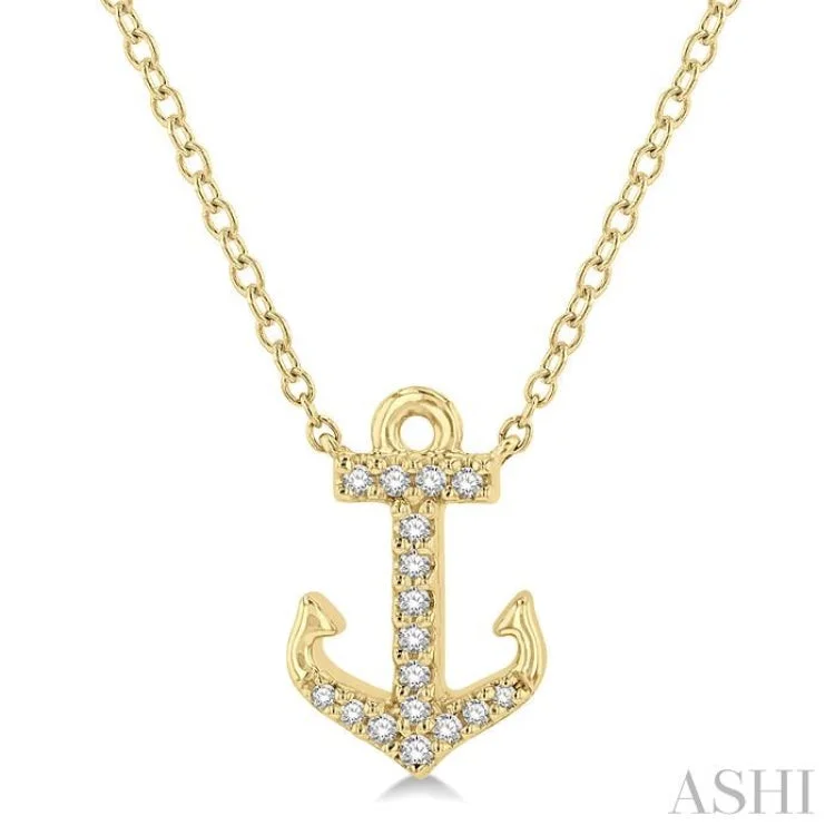 1/10 ctw Anchor Round Cut Diamond Petite Fashion Pendant With Chain in 10K Yellow Gold