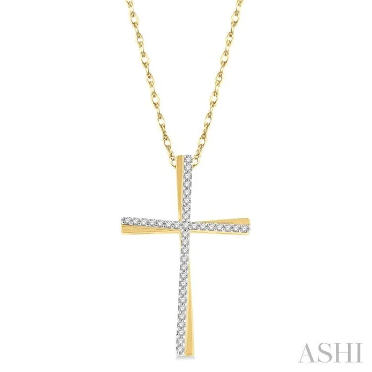 1/6 ctw Round Cut Diamond Cross Pendant With Chain in 10K Yellow Gold