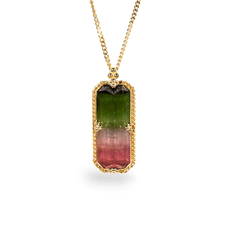 Elongated Watermelon Tourmaline Necklace