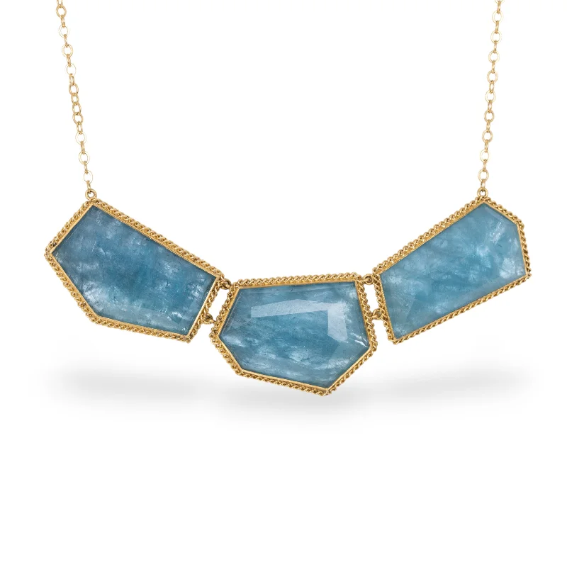 Geometric Aquamarine Trio Necklace