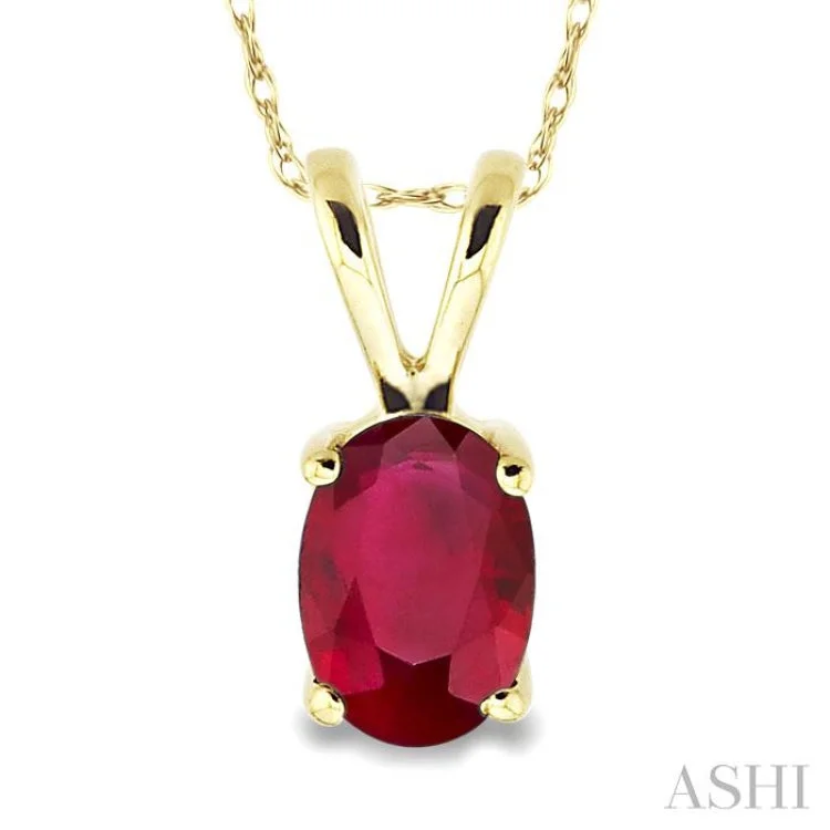 6x4MM Oval Cut Ruby Pendant in 14K Yellow Gold with Chain