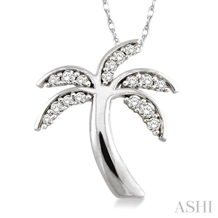 1/4 Ctw Palm Tree Round Cut Diamond Pendant in 14K White Gold with Chain