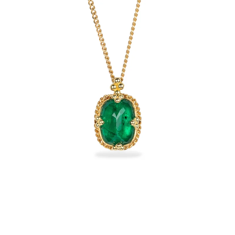 Rounded Square Emerald Necklace