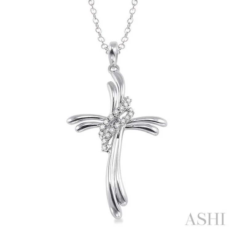 1/20 Ctw Single Cut Diamond Cross Pendant in Sterling Silver with Chain