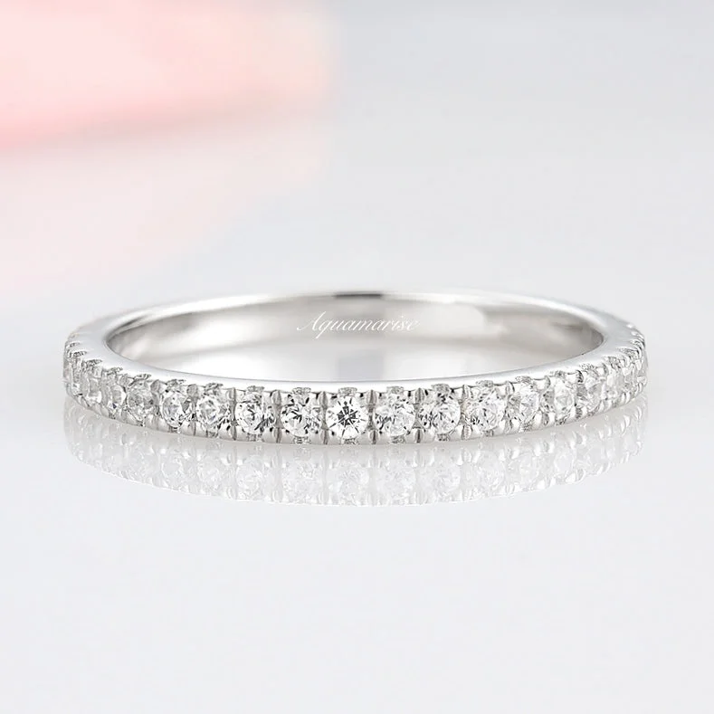 1.7MM Petite Diamond or Moissanite Wedding Band- 14K White Gold