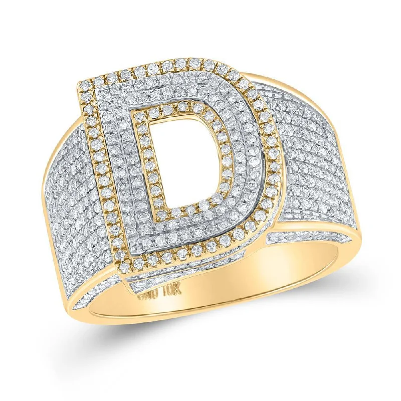 10kt Two-tone Gold Mens Round Diamond Initial D Letter Ring 1 Cttw