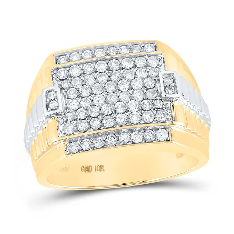 10kt Two-tone Gold Mens Round Diamond Square Ring 1 Cttw