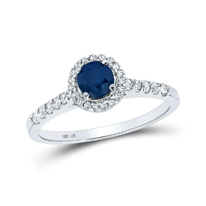 10kt White Gold Womens Round Blue Color Enhanced Diamond Solitaire Ring 3/4 Cttw