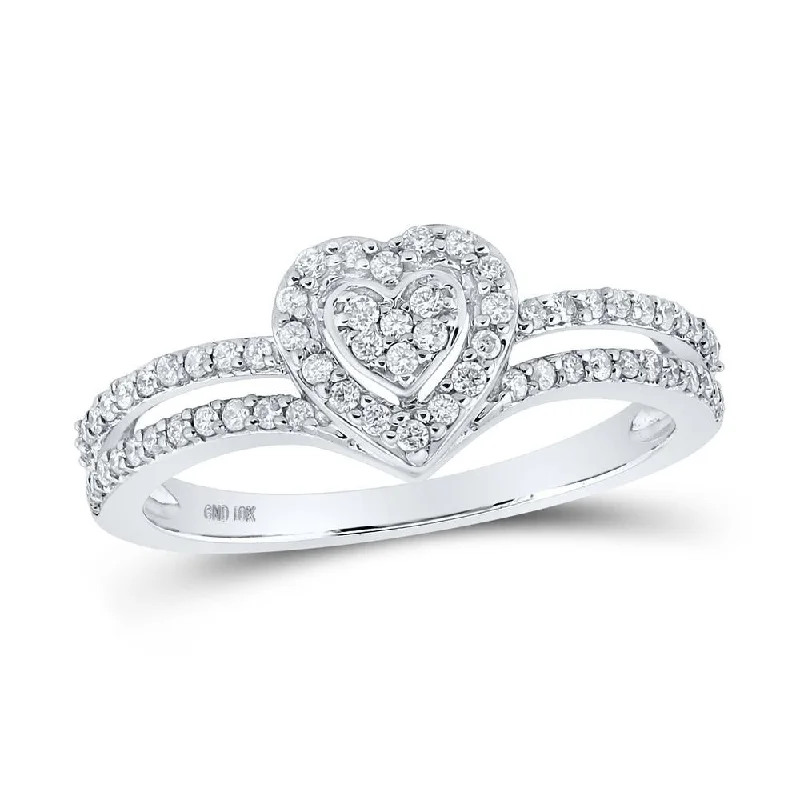 10kt White Gold Womens Round Diamond Heart Ring 1/3 Cttw