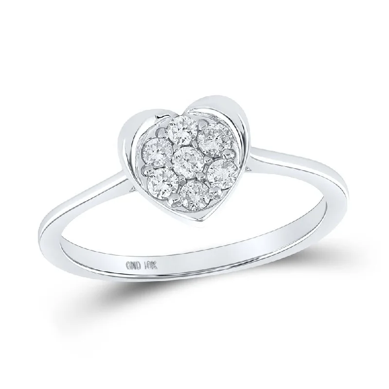 10kt White Gold Womens Round Diamond Heart Ring 1/4 Cttw