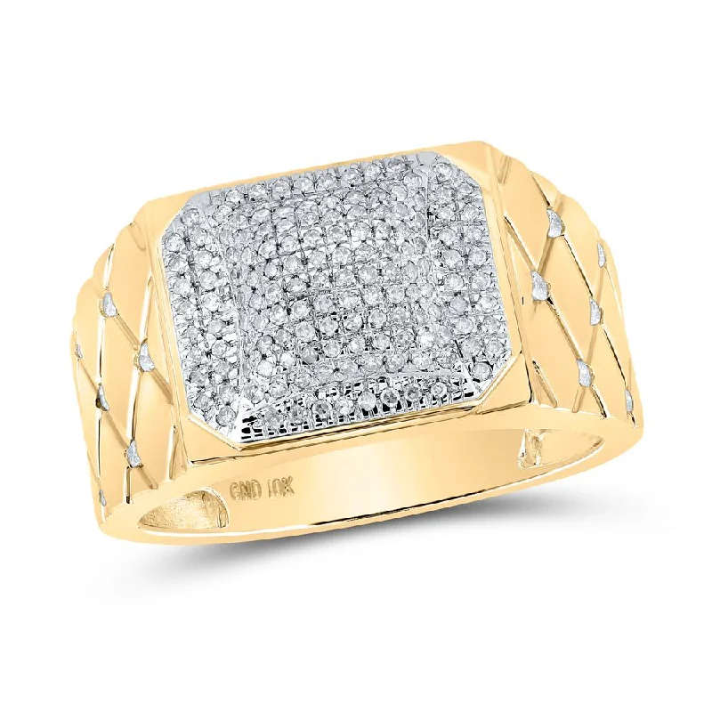 10kt Yellow Gold Mens Round Diamond Cluster Ring 1/2 Cttw