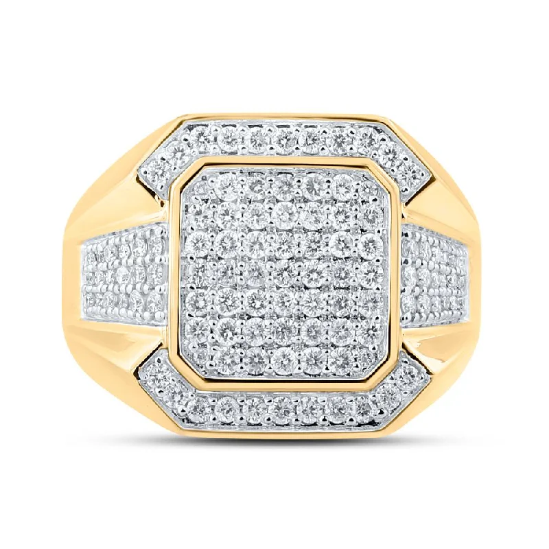 10kt Yellow Gold Mens Round Diamond Square Ring 1 Cttw