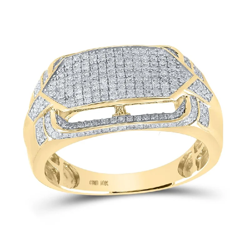 10kt Yellow Gold Mens Round Diamond Statement Fashion Ring 3/4 Cttw