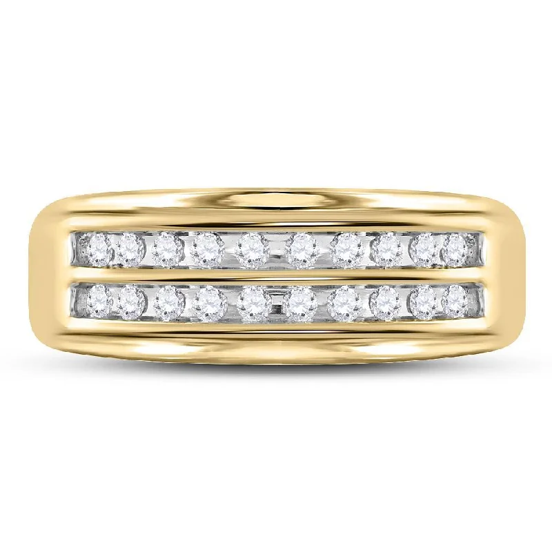 10kt Yellow Gold Mens Round Diamond Wedding 2-Row Band Ring 1/4 Cttw