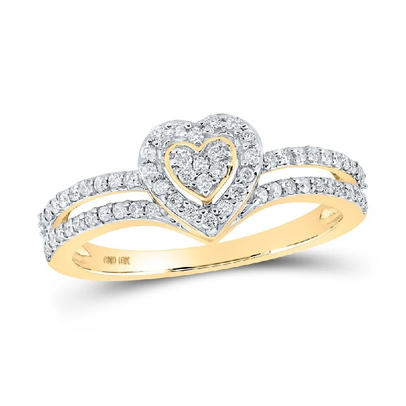 10kt Yellow Gold Womens Round Diamond Heart Ring 1/3 Cttw