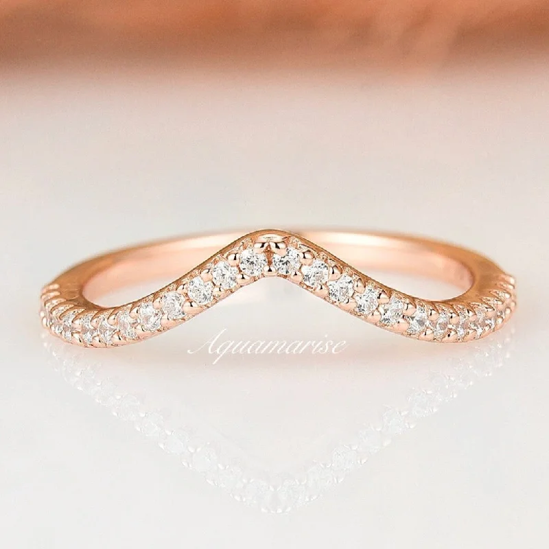 Diamond or Moissante Curved Wedding Band- 14K Solid Rose Gold