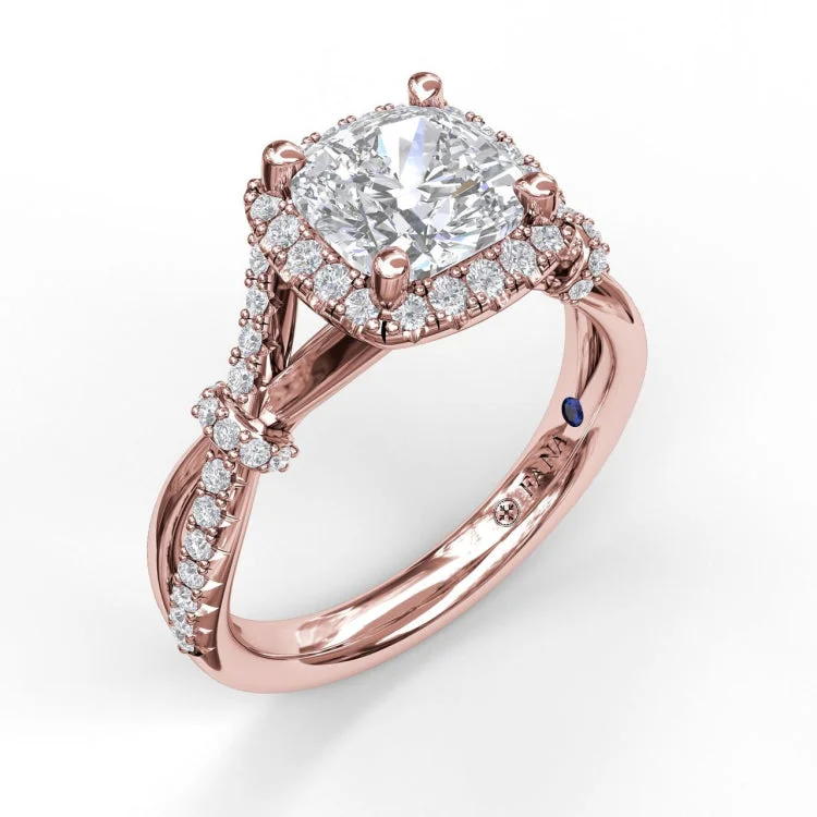 Cushion Halo Engagement Ring with a Interwoven Band