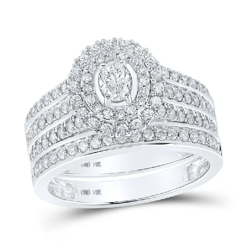 14kt White Gold Oval Diamond Halo Bridal Wedding Ring Band Set 1 Cttw