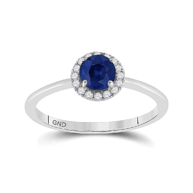 14kt White Gold Womens Round Blue Sapphire Diamond Halo Ring 7/8 Cttw