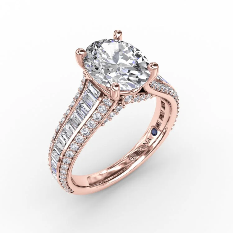 Oval Diamond Solitaire Engagement Ring With Baguettes and PavÃ©