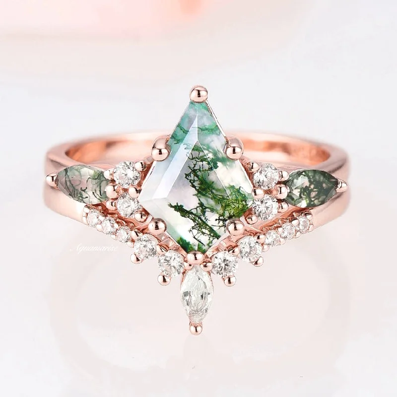 Skye Kite™  Kite Green Moss Agate Ring Set- 14K Rose Gold Vermeil