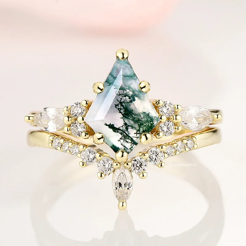 Skye Kite™  Kite Green Moss Agate Ring Set- 14K Yellow Gold Vermeil