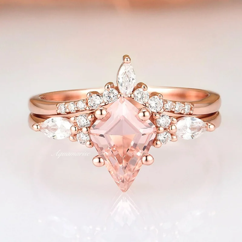 Skye Kite™  Morganite Engagement Ring Set- 14K Solid Rose Gold