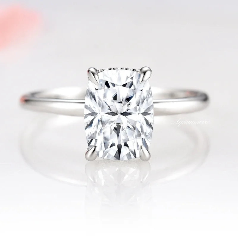 2CT Solitaire Cushion Cut Moissanite Engagement Ring- 14K White Gold