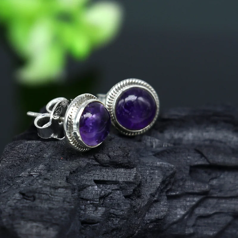 11MM round 925 sterling silver fabulous amethyst stone stud earrings, best unisex jewelry fancy earrings daily use jewelry collection s1220