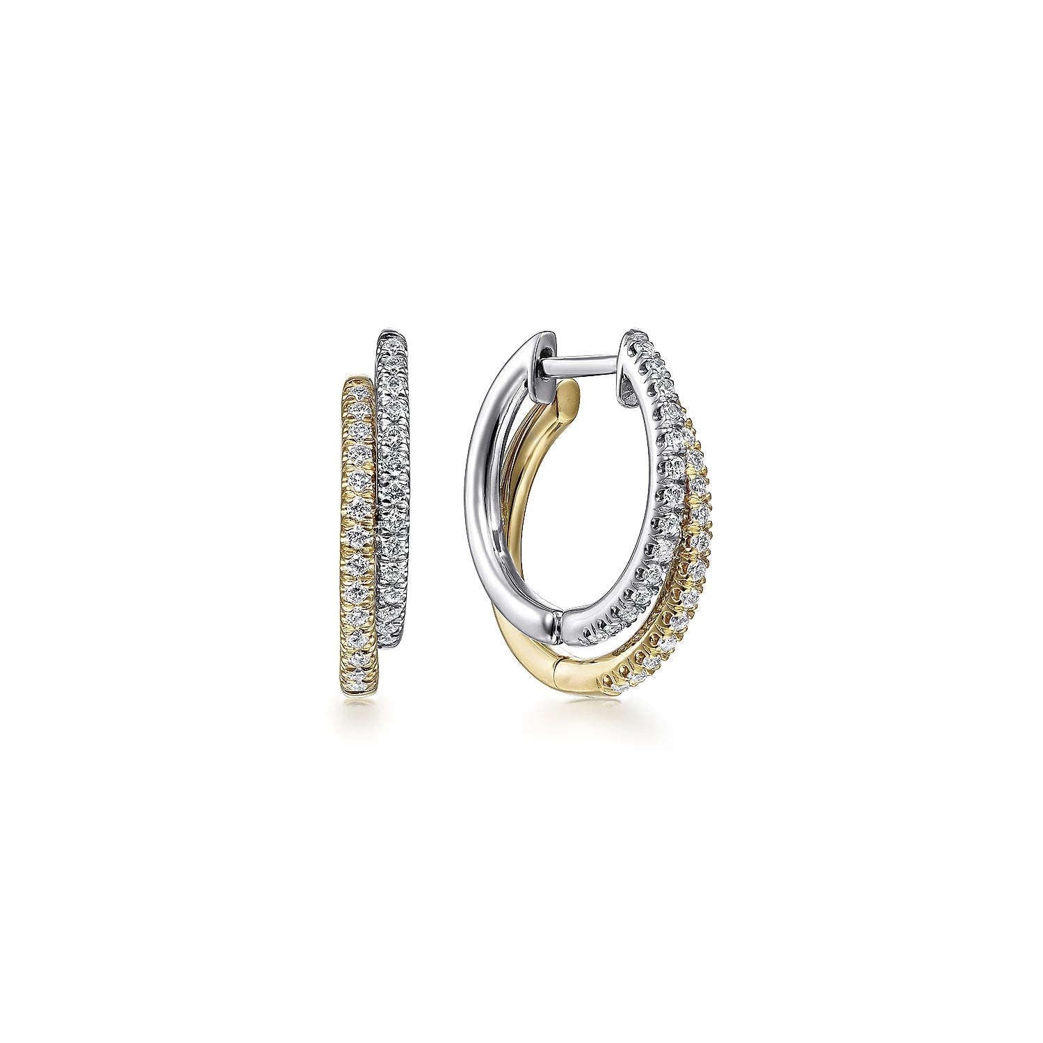 14K TT Gold 0.30ctw 15mm Double Diamond Huggie Earrings