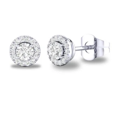 14K W Gold 0.10cttw Diamond 0.30cttw White Sapphire Round Halo Earrings