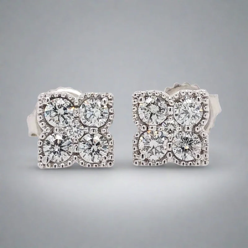 14K W Gold 0.62cttw G-H/SI Square Diamond Earrings