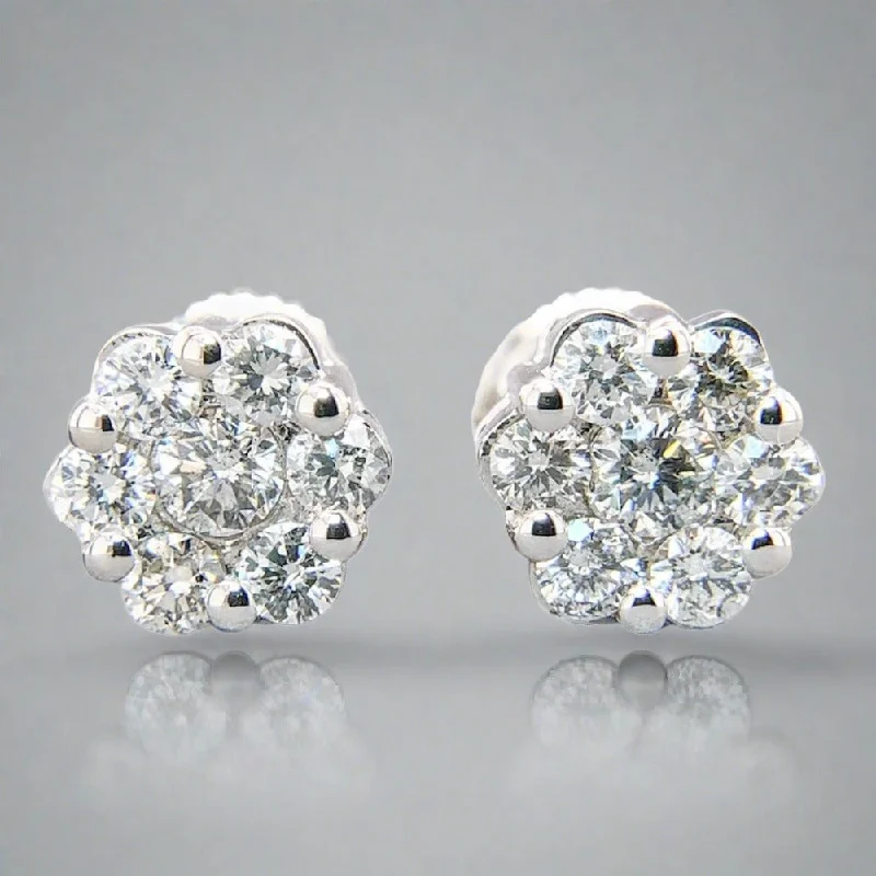 14K W Gold 0.70cttw Diamond Cluster Earrings