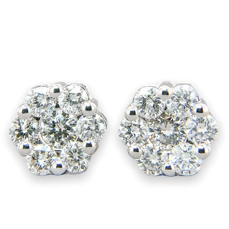 14K W Gold 0.90cttw Diamond Cluster Earrings