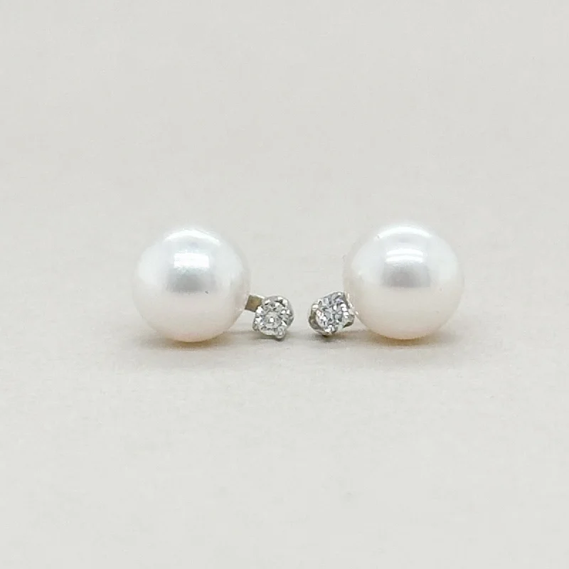 14K W Gold 6.50-7mm Pearl & Diamond earrings