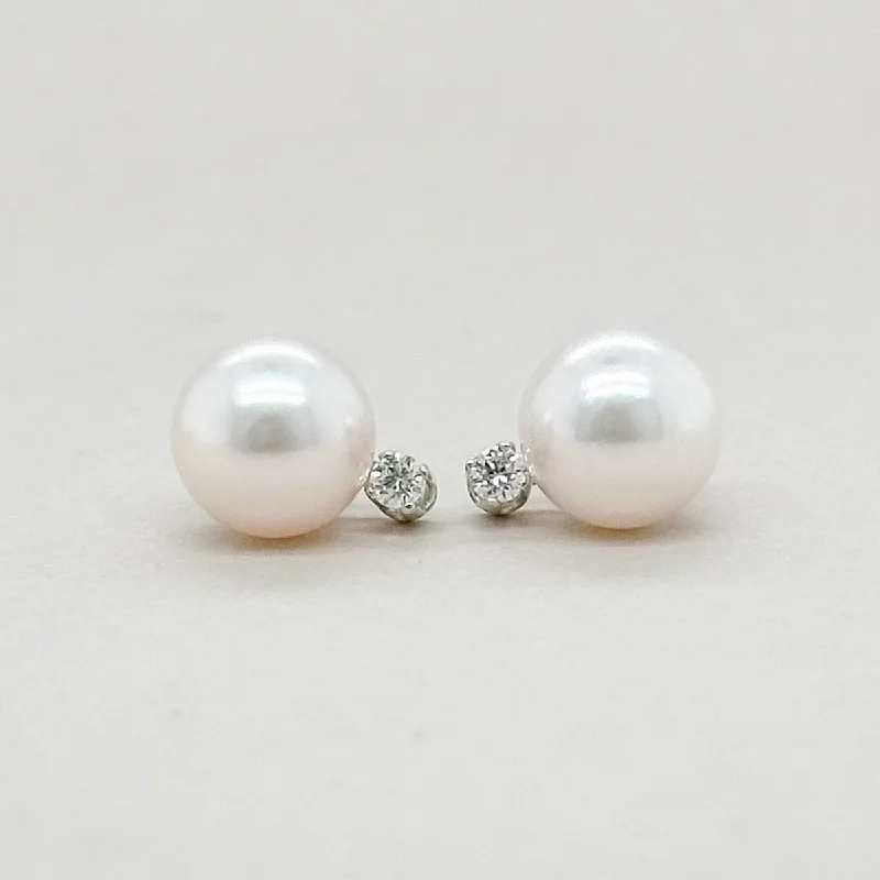 14K W Gold 7.50-8mm Pearl & Diamond earrings