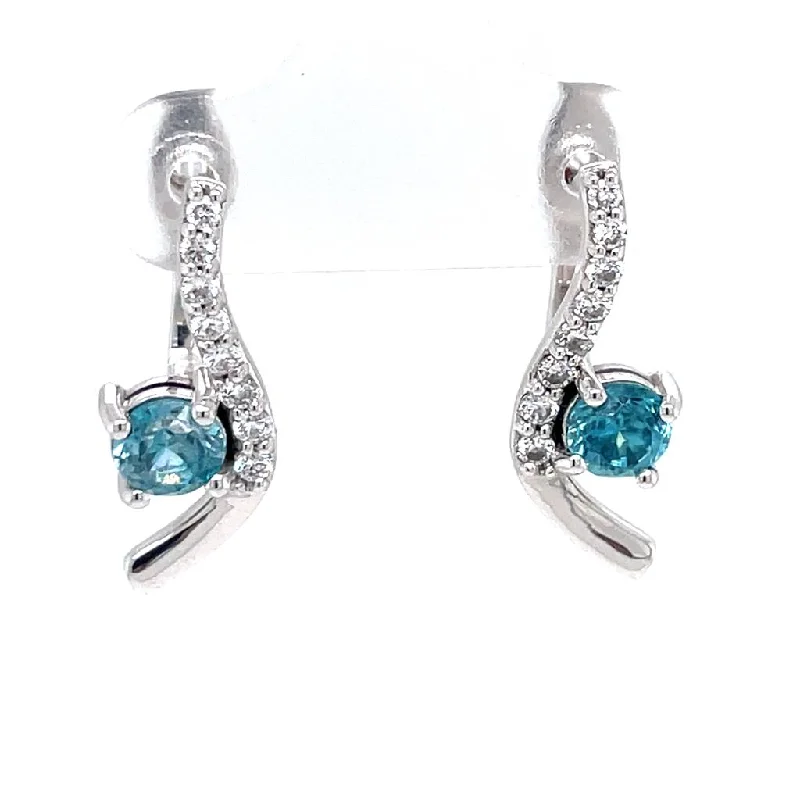 14K White Gold Blue Zircon/Diamond Custom Earrings