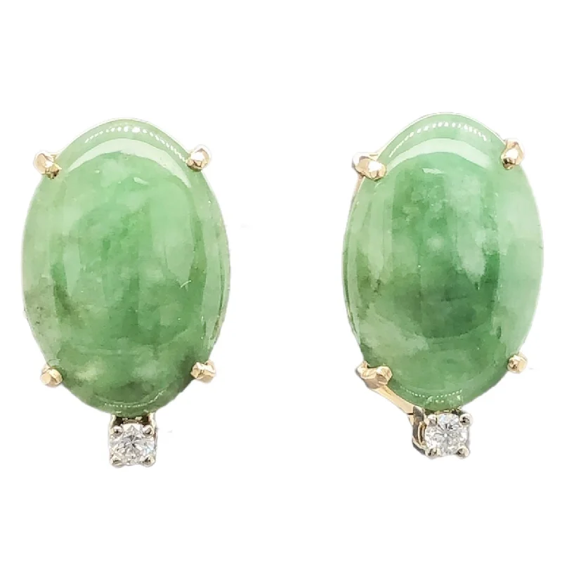 14K Y Gold 10.16cttw Jadeite & 0.08cttw Diamond Earrings