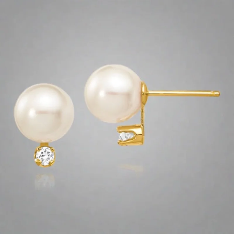 14K Y Gold 6.50-7mm Pearl & Diamond earrings