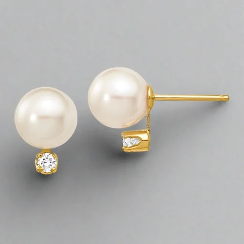 14K Y Gold 7.50-8mm Pearl & Diamond earrings