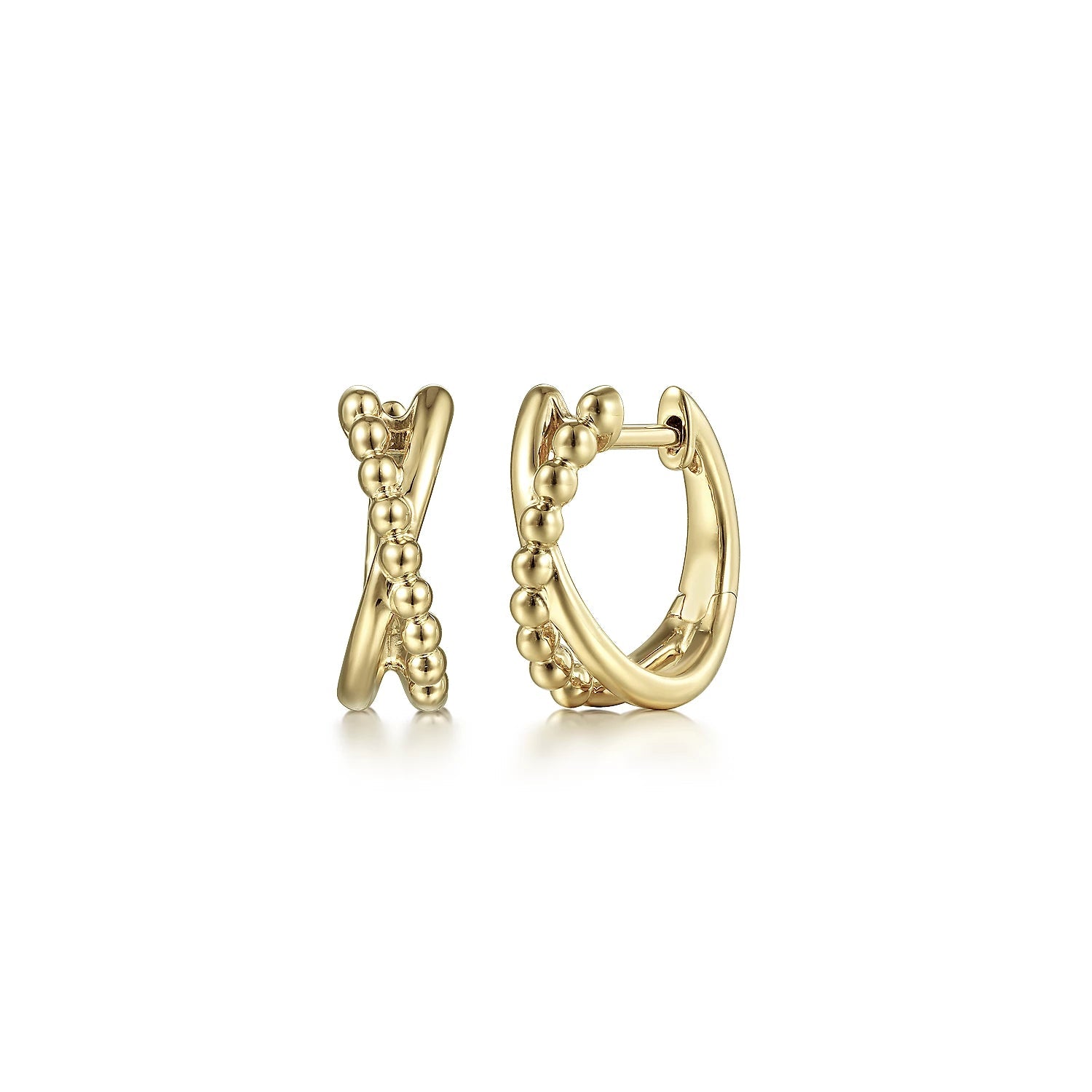 14K Y Gold Beaded 'X' Design Huggies