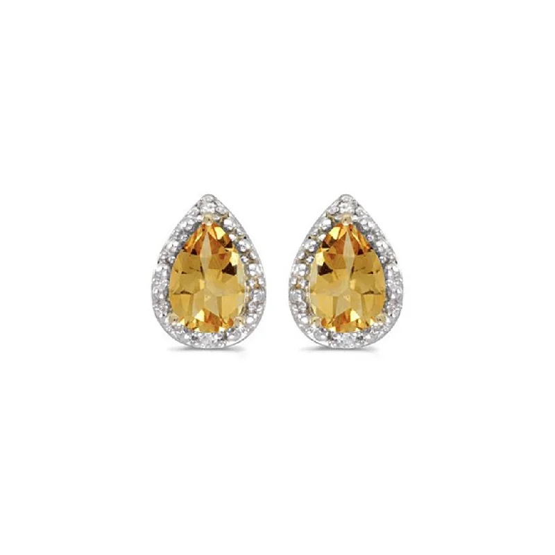 14k Yellow Gold Pear Citrine And Diamond Earrings