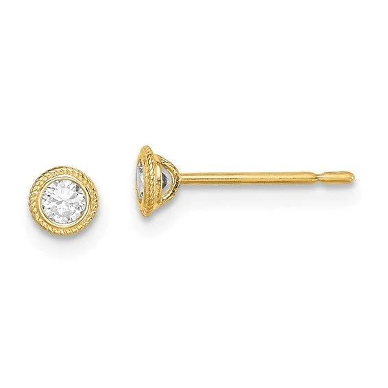 14k Y Gold Round CZ Milgrain Bezel Post Earrings