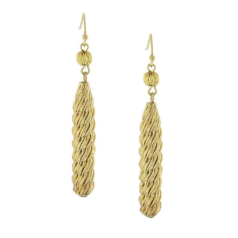 1928 Jewelry Gold Textured Fluted Tube Dangle Earrings