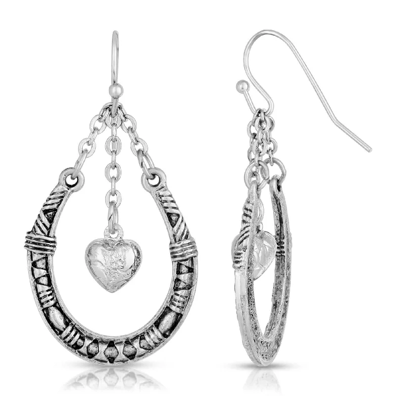 1928 Jewelry Horseshoe & Heart Chained Dangling Earrings