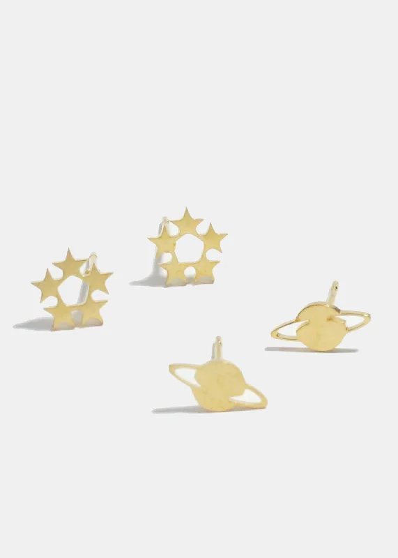 2-Pair Star & Planet Stud Earrings