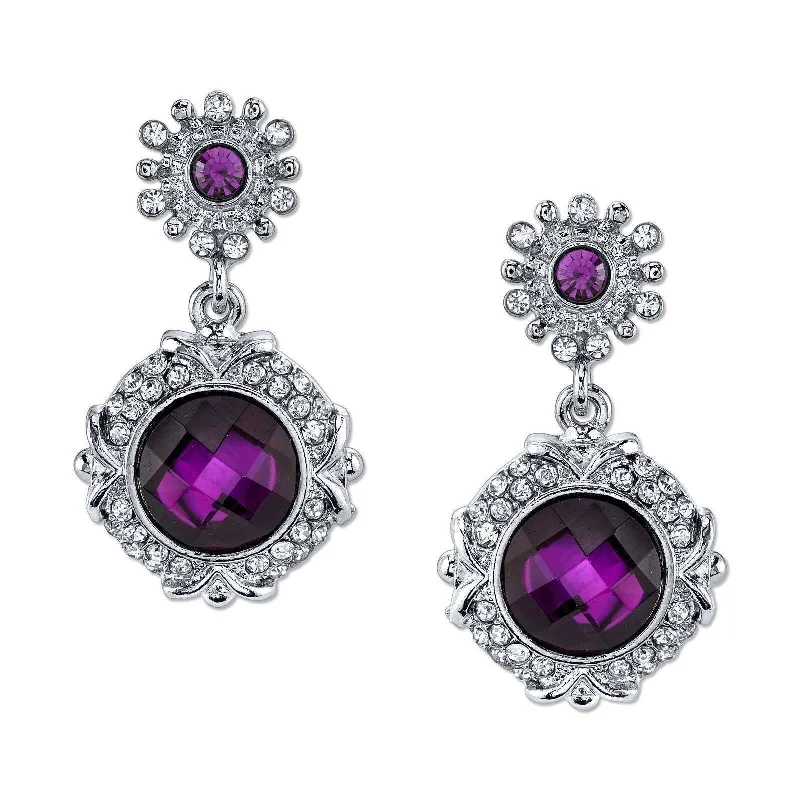 2028 Jewelry Amethyst Purple Stone & Crystal Post Dangle Earrings