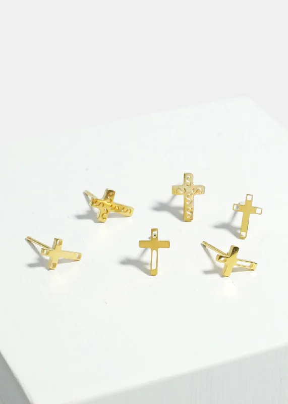 3-Pair Cross Stud Earrings