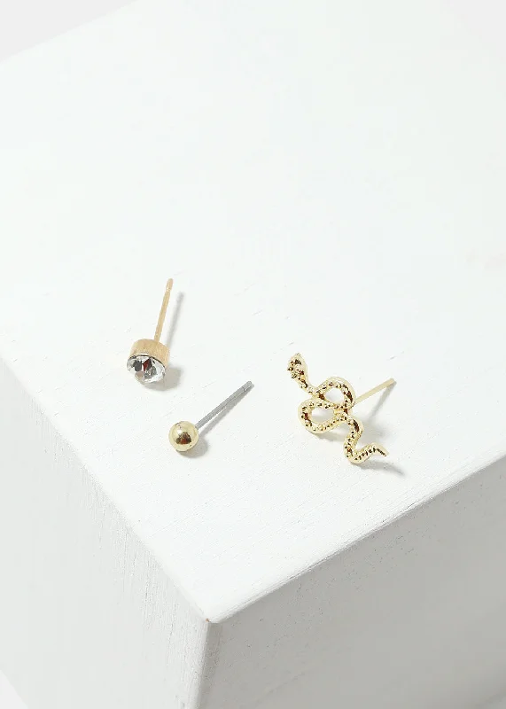 3-Pair Snake Stud Earrings