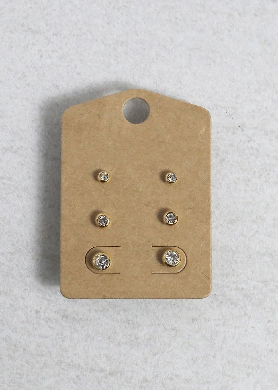 3-Pair Rhinestone Studs